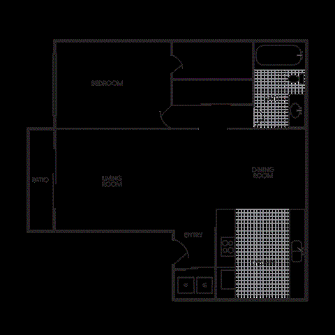 Floor plan for 1 bed, 1 bath, 800 sqft